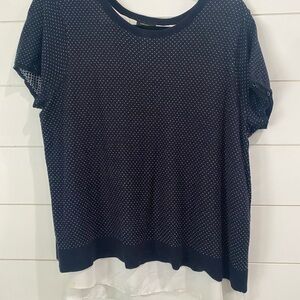 Ann Taylor Navy and White Layered Short Sleeve Top